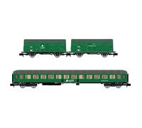 Arnold HN6576 ADIF - Lot de 3 - 2 wagons J2 + voiture SSV-500 - Livrée verte - C