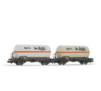 ARNOLD HN6693 FS, Coffret de 2 Wagons-citernes à gaz à 2 essieux, « Agipgas », livrée Blanche, ép. IV Wagons de Chemin de Fer
