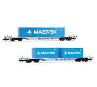 ARNOLD HN9765 Coffret 2 Wagons Porte-conteneurs 4 essieux, Gris, avec 2 x 20' + 1 x 40' conteneur « MAERSK », ép. VI, Wagons Miniatures, dès 14 Ans