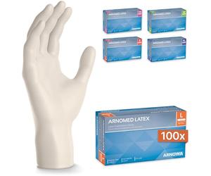 ARNOMED 100x Gants jetables en latex taille L blanc, Gants jetables de chirurgie et de laboratoire, Gants à usage unique en nitrile, Moufles en latex en XS, S, M, L, XL, XXL