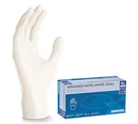 ARNOMED Gants jetables blancs, 200 pièces/boîte, gants nitrile taille XL, non poudrés & sans latex, gants jetables, gants disponibles en tailles S, M, L & XL