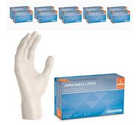 ARNOMED Gants latex jetables L, blanc, 1000 pièces gants chirurgicaux jetables non poudrés (10 boîtes), gants à usage unique, gants en latex, gant latex disponibles en tailles XS, S, M, L & XL