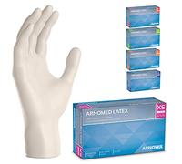 ARNOMED Gants latex jetables XS, blanc, gants chirurgicaux jetables non poudrés, 100 pièces/boîte, gants à usage unique, gants en latex, gant latex disponibles en tailles XS, S, M, L & XL