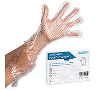 ARNOMED Gants jetables en PE pour femmes, 100 pcs gant jetable en boîte, gant alimentaire de ménage transparents, gant plastique jetable de protection pour la coloration des cheveux, gants fins
