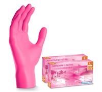 ARNOMED gants jetables rose, gants nitrile taille L, gant jetable 200 pièces (2 boîtes), gants en nitrile non poudrés & sans latex, gants jetable cuisine, gants a usage unique en XS, S, M, L & XL
