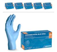 ARNOMED Gants nitrile jetables taille L, 2000 pièces (10 boîtes), gants en nitrile bleu, gant jetable non poudrés & sans latex, gants jetables, gants cuisine jetable en tailles S, M, L & XL