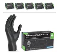 ARNOMED Gants nitrile jetables taille M, 2000 pièces (10 boîtes), gants en nitrile noir, gant jetable non poudrés & sans latex, gants jetables, gants cuisine jetable en tailles S, M, L & XL