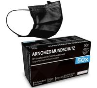 ARNOMED Masques médicaux noirs 50x, masques noirs type IIR, masques médicaux conformes à la norme EN 14683, 4 couches certifiés CE, protège-masques jetables