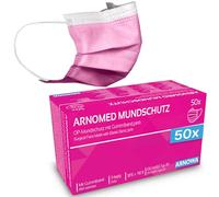 ARNOMED Masques médicaux roses 50x, masques roses type IIR, masques médicaux conformes à la norme EN 14683, 4 couches certifiés CE, protège-masques jetables