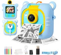 ARNSSIEN Appareil Photo Enfant Instantané Numérique 2,4" Flip 180° Selfie | Impression instantanée, 3 rouleaux papier, Caméra Vidéo 1080P, Cadeau Anniversaire pour filles et garçons 3-12 ans, M2