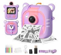 ARNSSIEN Appareil Photo Enfant Instantané Numérique 2,4" Flip 180° Selfie | Impression instantanée, 3 rouleaux papier, Caméra Vidéo 1080P, Cadeau Anniversaire pour filles et garçons 3-12 ans, M2