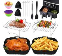 ARNTY Accessoires Air Fryer Dual 9,5L, 14 PCS Double Zone Accessoire Convient pour Ninja Foodi AF400EU, AF300EU, Innsky, Princess Accessoires Pour Friteuses à Air Double 7,6 L-9,5 L
