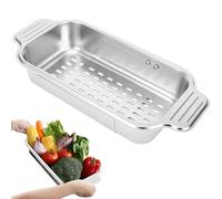 ARNTY Passoire Evier, Tamis de Cuisine Inox Passoire Rétractable Egouttoir Evier Cuisine, Pour Laver Légumes et Fruits, Egoutter Pâtes Cuites et Plats Secs-Moyen