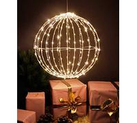 Arnusa Boule lumineuse à LED pliable de 30 cm - Éclairage de Noël avec minuterie - 200 LED - À suspendre - Pour l'intérieur et l'extérieur - Blanc chaud