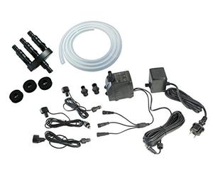 Arnusa Ensemble Complet de Pompe de puits 1500 L/H avec 3 lumières LED RVB Multicolore avec Distributeur de Tuyau à 3 Voies, Tuyau et bagues d'étanchéité Pompe étang