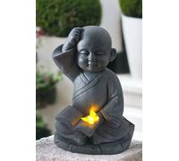Arnusa Lampe solaire moine - Figurine de jardin - 41 x 30 x 24 cm - Bouddha avec livre - Statue de jardin - 4 kg