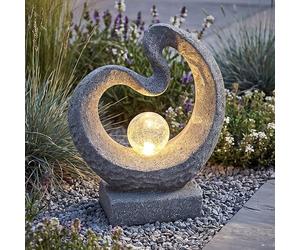 Arnusa Lampe solaire Sculpture aspect granit Lampe solaire moderne 33,5 x 39 cm Figurine de jardin Statue avec boule en verre blanc chaud Éclairage de jardin Décoration de jardin