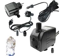 Arnusa Pompe de fontaine avec 1 éclairage LED en pierre de source blanc froid - Spot - Pompe de bassin - Pompe à eau - Pompe de ruisseau - 12 V - Alimentation IP44 (450 l/h)