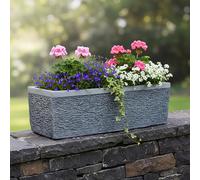 Arnusa Pot de fleurs en pierre artificielle aspect ardoise - Résistant aux intempéries et aux UV - Pot de fleurs pour jardin, terrasse et balcon (BK-FP-03)
