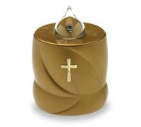 AROBA Bougie funéraire LED - Effet de scintillement - Durée de combustion longue jusqu'à 200 jours - Bougie de cimetière réutilisable - Croix sacrée dorée