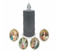 AROBA Bougie funéraire LED - Effet vacillant comme une vraie bougie - Longue durée de combustion jusqu'à 120 jours - Bougie commémorative réutilisable - Argenté avec choix de saints