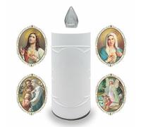 AROBA Bougie funéraire LED - Effet vacillant comme une vraie bougie - Longue durée de combustion jusqu'à 120 jours - Bougie commémorative réutilisable - Blanc avec choix de saints
