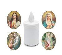 AROBA Bougie funéraire LED - Effet vacillant comme une vraie bougie - Longue durée de combustion jusqu'à 120 jours - Bougie commémorative réutilisable - Blanc avec choix de saints