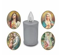 AROBA Bougie funéraire LED - Effet vacillant comme une vraie bougie - Longue durée de combustion jusqu'à 120 jours - Bougie commémorative réutilisable - Argenté avec choix de saints