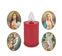 AROBA Bougie funéraire LED - Effet vacillant comme une vraie bougie - Longue durée de combustion jusqu'à 120 jours - Bougie commémorative réutilisable - Rouge avec choix de saints