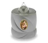 AROBA Bougie funéraire LED - Effet vacillant - Longue durée de combustion jusqu'à 200 jours - Réutilisable - Saint Antoine argenté