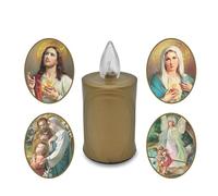 AROBA Bougie LED funéraire - Effet vacillant - Durée de combustion jusqu'à 120 jours - Commémorative réutilisable - Or avec choix de saints