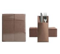 Aroba Lot de 100 serviettes à couverts Soft Point Matériau doux, volume et structure | Serviettes pliées prêtes à l'emploi avec fente | 32 x 38 cm Sac à couverts plié 1/8 | Bonne qualité Marron
