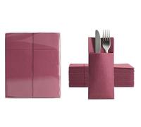Aroba Lot de 100 serviettes à couverts Soft Point - Matériau doux, volume et structure - Serviettes pliées avec fente - 32 x 38 cm - Pliage en 8 - Bonne qualité - Rouge bordeaux