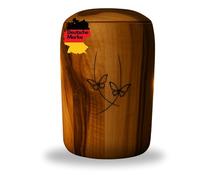 AROBA Mini urne funéraire en bois de noyer faite à la main avec deux papillons - 10 cm de haut - Pour languette de partie, cendres d'animaux ou souvenirs - Symbole d'âme, de changement et