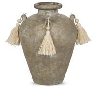 Arobrus Vase vintage, 24 cm, en céramique, vert gris, avec glands, décoration rustique, pour fleurs séchées, branches, rustique, Landhuas, décoration de table, étagère, balcon, rebord de fenêtre, sol