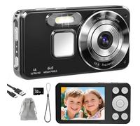Aroeally Appareil photo numérique 4K - Appareil photo 64 MP - Appareil photo compact portable avec écran LCD 2,8" - Zoom numérique 18X - Carte SD 32 Go - 1 cordon pour enfants débutants (noir)