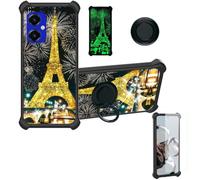Aroepurt Coque avec SPC Wuum One Discovery Coque Case JSH-TT | Phone Etui Cover [1*Protecteur d'écran en verre trempé][Support anneau][Paillettes dorées + Luminescent]