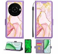 Aroepurt Coque Compatible pour カシオ LEITZ Phone 3 Coque Étui Housse Case Support [avec Film Protecteur HD d'une dureté de 9H] [Blocage RFID][Paillettes dorées + Brillantes] LPT-FDL