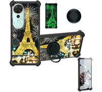 Aroepurt Coque Compatible pour Honor Play 70 Plus Coque Étui [avec Trempé 9H Protection D'écran] Case Support de Bague PC + Silicone JSH-TT