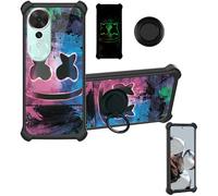Aroepurt Coque Compatible pour Honor Play 70 Plus Coque Étui [avec Trempé 9H Protection D'écran] Case Support de Bague PC + Silicone YGH-BQ