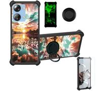 Aroepurt Coque Compatible pour HTC Wildfire E4 Plus Coque Étui [avec Trempé 9H Protection D'écran] Case Support de Bague PC + Silicone YGH-FJ