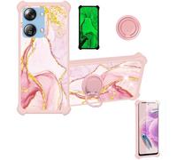 Aroepurt Coque Compatible pour HTC Wildfire E4 Plus Coque Étui [avec Trempé 9H Protection D'écran] Case Support de Bague PC + Silicone JSF-FDL