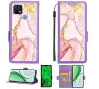 Aroepurt Coque Compatible pour Oppo A15 Coque Étui Housse Case Support [avec Film Protecteur HD d'une dureté de 9H] [Blocage RFID][Paillettes dorées + Brillantes] LPT-FDL
