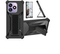 Aroepurt Coque Compatible pour Oukitel C51 Coque Étui Case Cover Hybride [avec Protection d'écran en Verre trempé] [Support magnétique Pliable] Noir