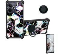 Aroepurt Coque Compatible pour Realme 14T 5G Coque Étui [avec Trempé 9H Protection D'écran] Case Support de Bague PC + Silicone IMDH-HS