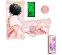 Aroepurt Coque Compatible pour Vivo T4 5G Coque Étui [avec Trempé 9H Protection D'écran] Case Support de Bague PC + Silicone JSF-FDL