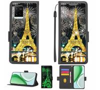 Aroepurt Coque Compatible pour Vivo Y21 Coque Étui Housse Case Support [avec Film Protecteur HD d'une dureté de 9H] [Blocage RFID][Paillettes dorées + Brillantes] LPT-TT