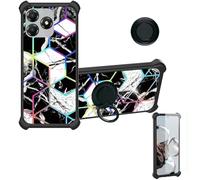 Aroepurt Coque Compatible pour ZTE Blade A36 Z2472 Coque Étui [avec Trempé 9H Protection D'écran] Case Support de Bague PC + Silicone IMDH-HS