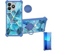 Aroepurt Coque Compatible pour ZTE Blade A36 Z2472 Coque Étui [avec Trempé 9H Protection D'écran] Case Support de Bague PC + Silicone IMDL-LS