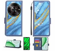 Aroepurt Coque Compatible pour ZTE Blade A75 5G Z2357N Coque Étui Housse Case Support [avec Film Protecteur HD d'une dureté de 9H] [Blocage RFID][Paillettes dorées + Brillantes] LPT-LDL